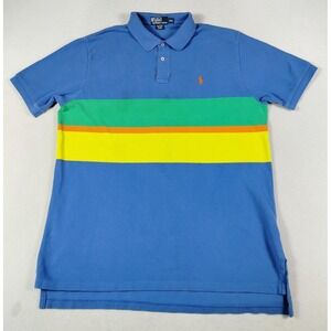 Vintage‎ Polo Ralph Lauren Polo Shirt Mens 2XL Blue Multicolor Stripe 90s Preppy